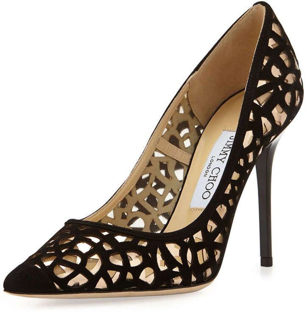 Jimmy Choo Abel Laser-Cut Suede Pointed Toe Stilettos Pump Black Women's EU 36,5
